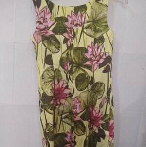 Heavy Cotton Stretch Tropical Floral Fitted Sheath Print Work Office Date Dress